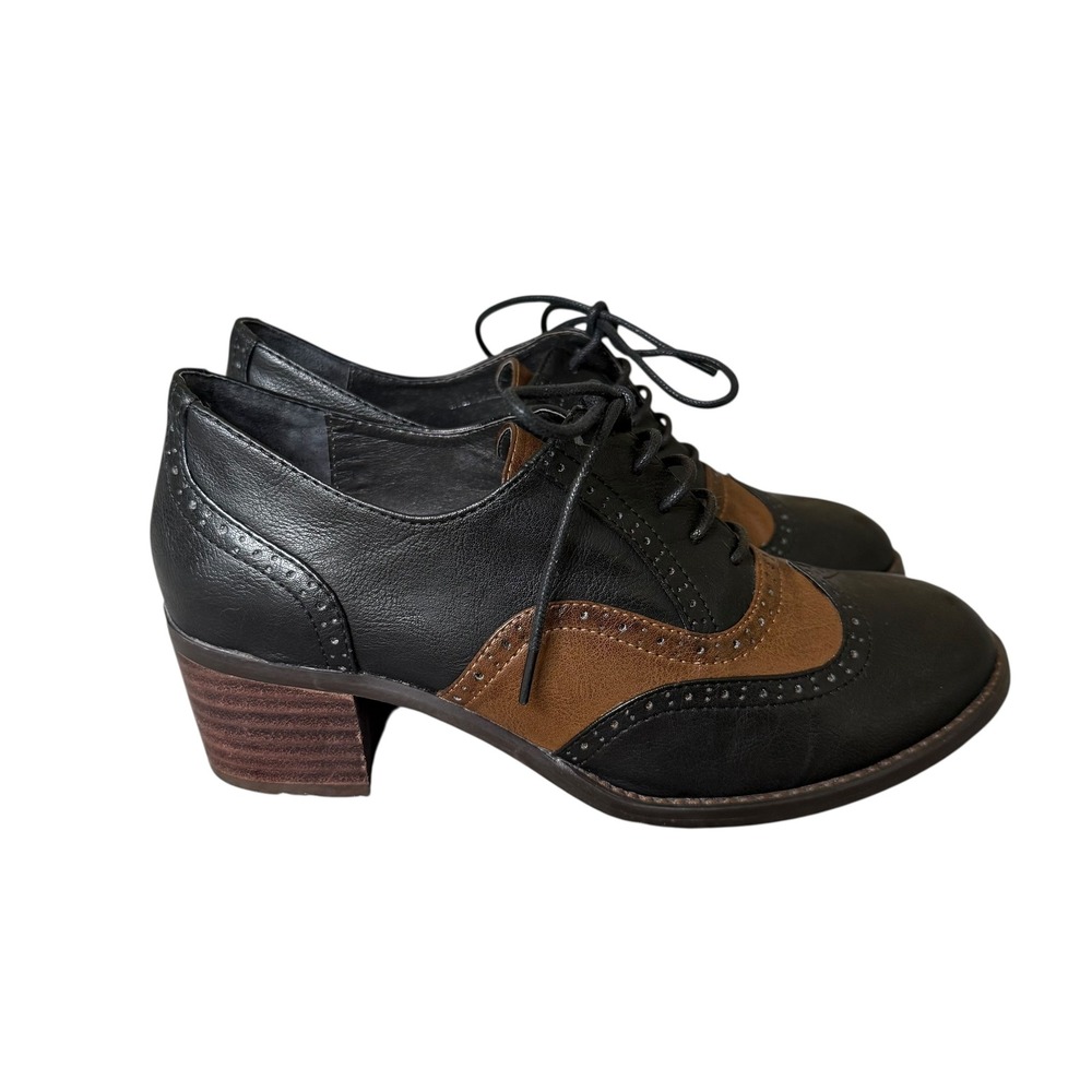 Jeffrey Campbell Vintage Williams Black/Brown Wingtip Oxford Heels Size 8.5 - Picture 2 of 11